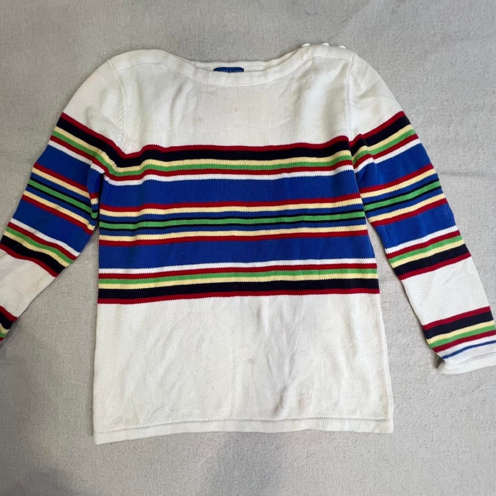 Karen Scott Sport Womens Multi Color Striped Cotton Sweater Boat Neck Size S